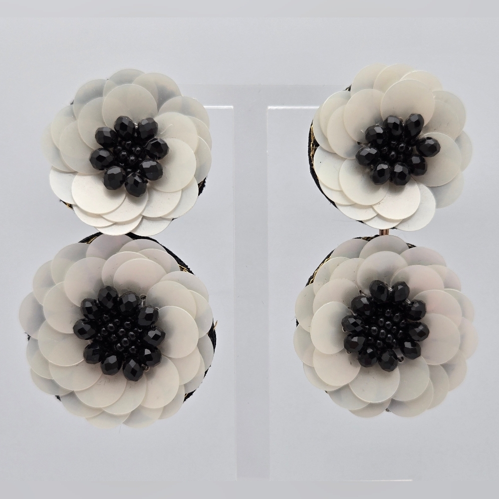 Ink + Alloy Handmade Double White Flower Designer Earrings 2.5''